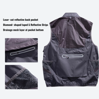 
                  
                    Unisex detachable waterproof jacket with vest mode - black, back pocket stow infographic, for travel and daily commute
                  
                