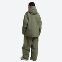 
                  
                    Women's breathable ski jacket with chest zip pockets - olive green jacket with olive pants, on-model back view
                  
                