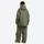 Women's breathable ski jacket with chest zip pockets - olive green jacket with olive pants, on-model back view
