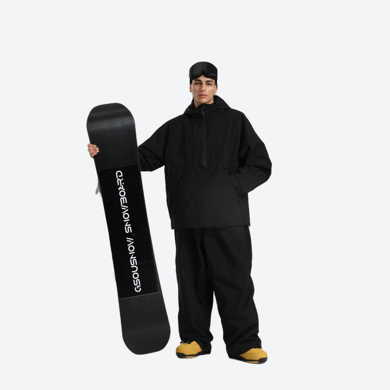 Men's 2-layer snowboard anorak and wide-leg pants - black jacket with black pants, for resort and street wear
