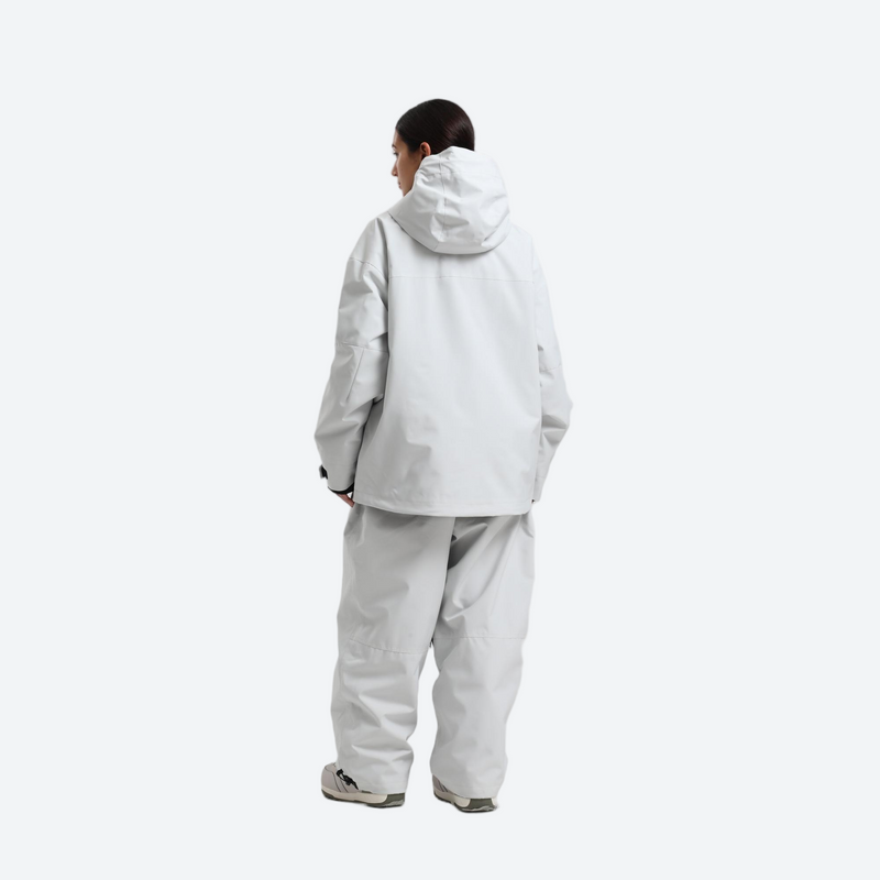 Women's breathable ski jacket set - light gray jacket with light gray pants, for skiing and snowboarding