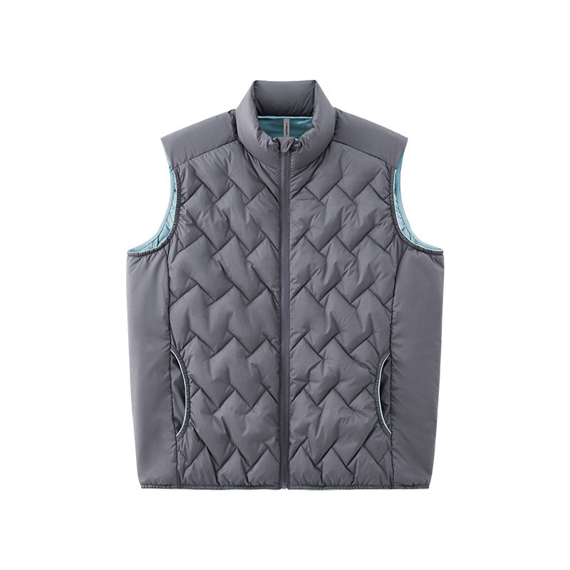Compact ultralight down vest jacket series - gray ultralight down vest, front product view, for hiking and trail walking