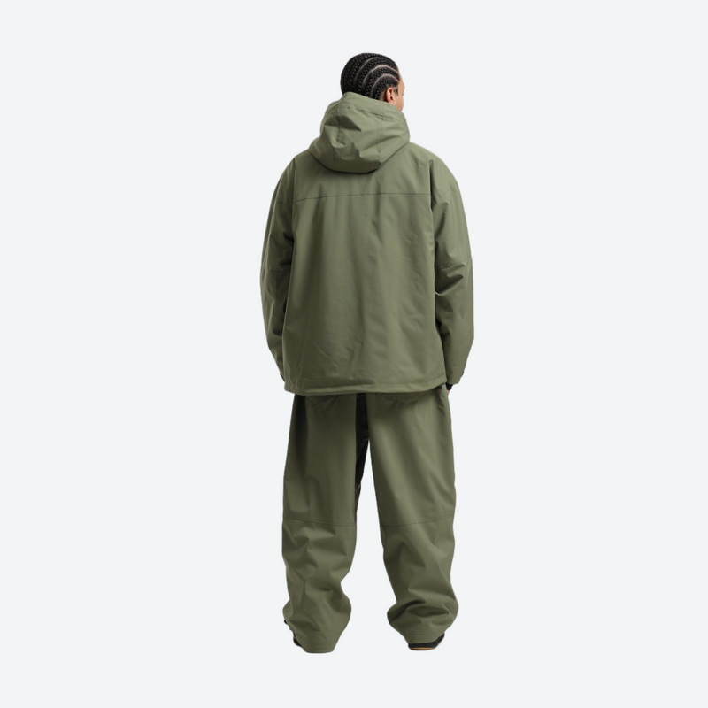 Men's waterproof 2L snow jacket and pants - olive green jacket with olive pants, for skiing and snowboarding