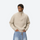 Soft boxy fleece sweater for cold days - oatmeal beige boxfleece half-zip sweatshirt on men with glasses, front standing view