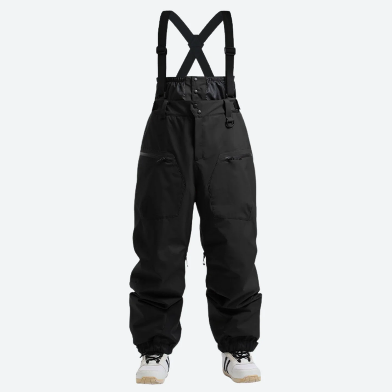 Men's 3L waterproof suspender snow pants - black bib pants, for cold-weather winter sports