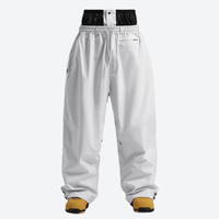 
                  
                    Men's minimalist breathable ski jacket set - white snow pants, flat lay front view, for resort and street wear
                  
                
