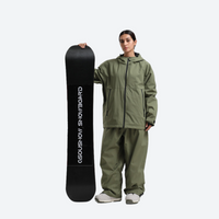 
                  
                    Women's 2-layer snowboard jacket and pants - sage green jacket with sage pants, for resort and street wear
                  
                