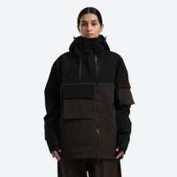 
                  
                    Women's colorblock ski pullover set - black and coffee brown colorblock, on-model front view, for cold-weather winter sports
                  
                