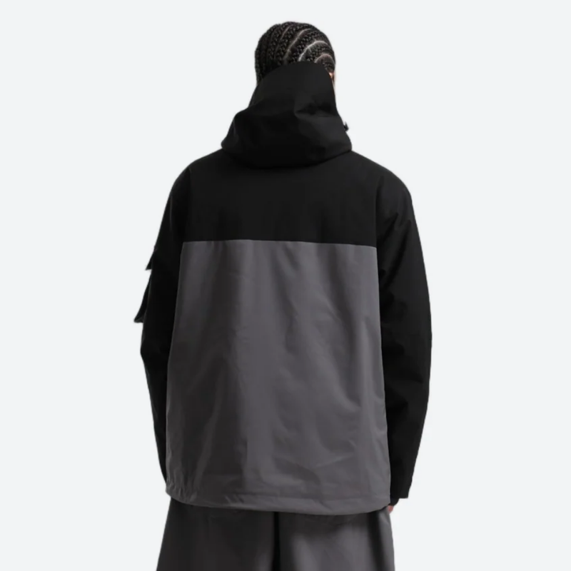 Men's waterproof 2L snow jacket and pants - black and gray colorblock, for powder days and winter commute