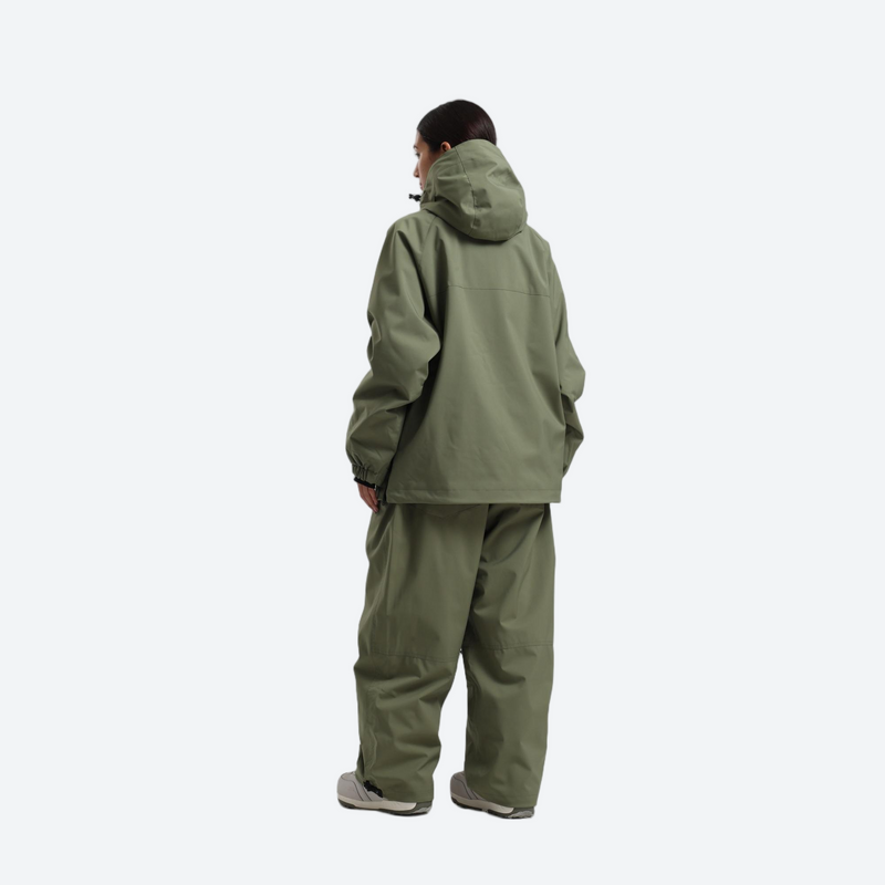 Women's waterproof 2L anorak snow jacket and pants - sage green anorak jacket with sage pants, for skiing and snowboarding