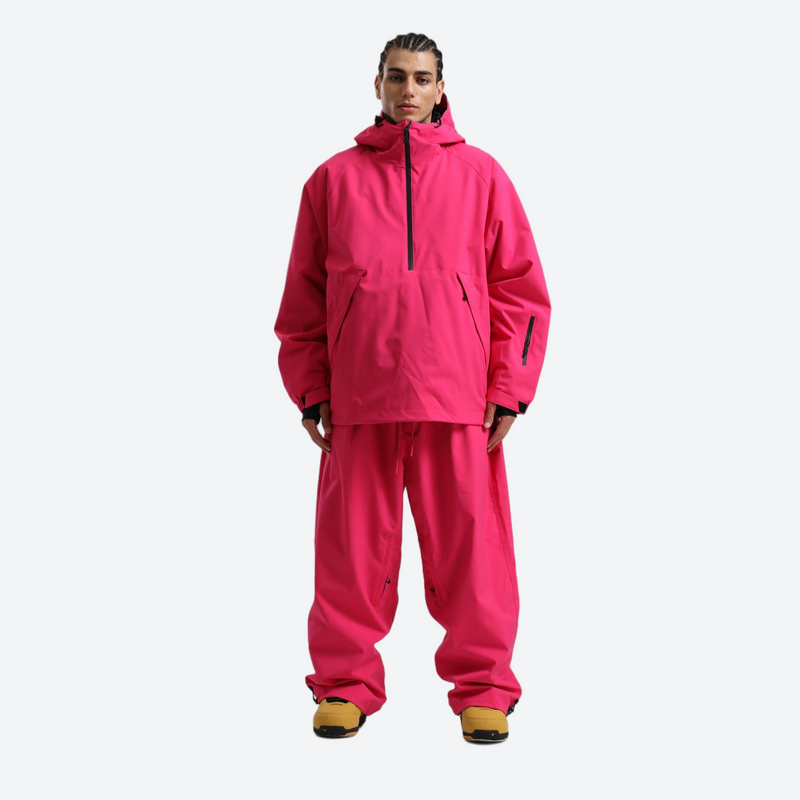 Men's waterproof 2L anorak snow jacket and pants - rose red jacket with rose red pants, for resort and street wear