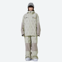 
                  
                    Women's waterproof 2L snow jacket and pants - sage green rabbit print jacket with matching pants, on-model front view
                  
                