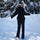 Women's belted snow jacket with suspender pants - black jacket with black pants, for snowy mountain travel