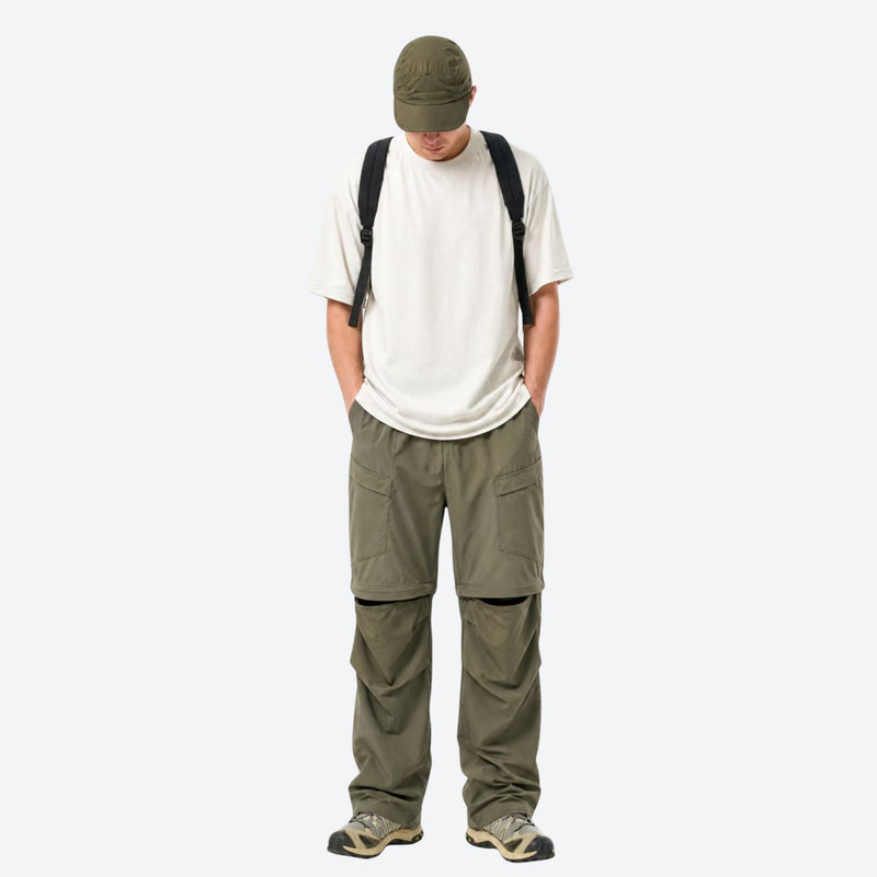 Sun-protection quick-dry convertible hiking pants - olive zip-off hiking pants with white tee