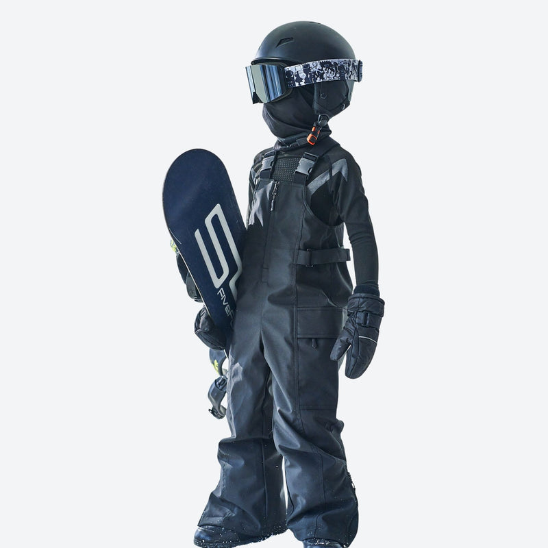 Kids breathable 2-layer graffiti print ski set - black kids jacket with black pants, for cold-weather winter sports