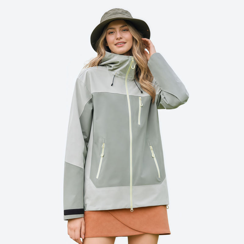 Breathable 3-layer shell with removable fleece liner - gray white colorblock jacket, for spring autumn and winter wear