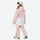 Kids snowboard jacket and pants with snow gaiters - pink white colorblock kids jacket with pink pants, on-model back view