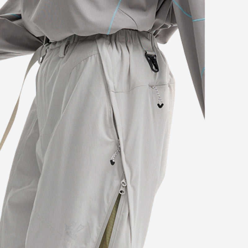 Breathable trail pants with belt and vents - off-white cargo hiking pants with gray top, for wet-weather trekking