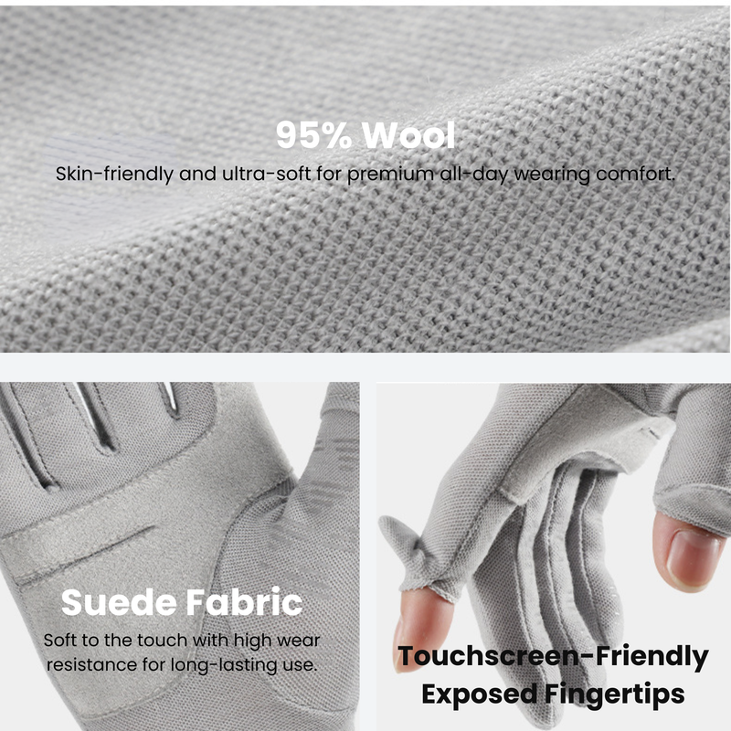 Warm merino wool winter gloves with touchscreen fingertips - merino wool thermal gloves, for daily commute and office