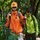 Stain-proof hooded sun jacket for outdoor - orange and neon green waterproof sun jacket on couple, for cycling and commuting