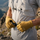 Trail gloves with touchscreen fingertips and grip palm - mustard merino wool hiking gloves, for cycling and commuting
