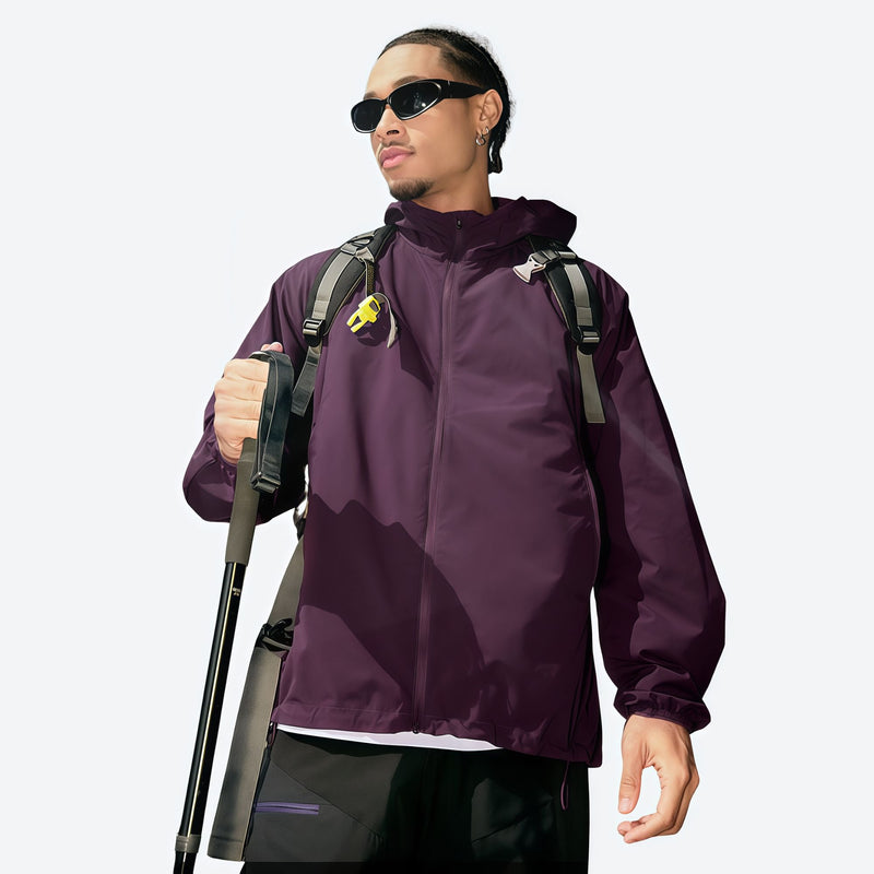 Recycled fiber moisture-wicking sun jacket - purple coolmax sun jacket on men with sunglasses, for cycling and commuting