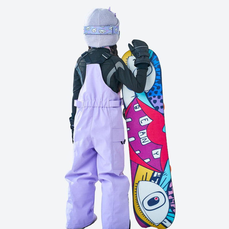 Kids breathable 2-layer ski set with reflective strips - lavender kids bibs, for snow play and winter commute
