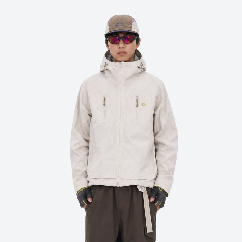 Breathable antimicrobial softshell ski jacket with hood - white softshell jacket, F with cap, for travel and daily commute