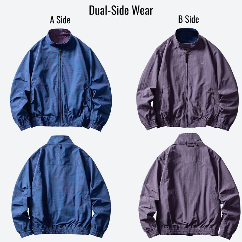 Breathable dual-side wear ski jacket with elastic hem - blue purple, for spring autumn and winter wear