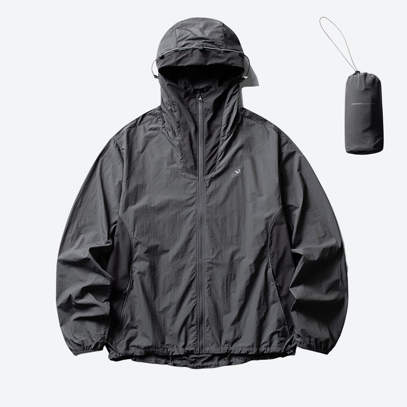 Packable hooded sun jacket for outdoor - dark gray sun jacket, for cycling and commuting
