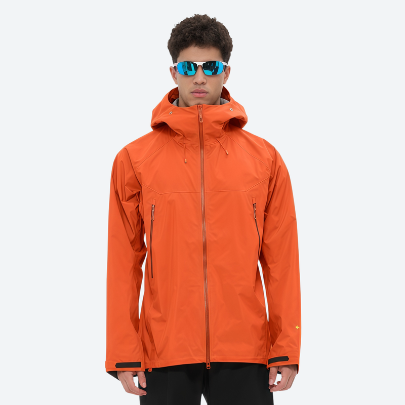 Men's breathable hardshell snowboard jacket with vents - orange hardshell jacket, for alpine hiking and travel