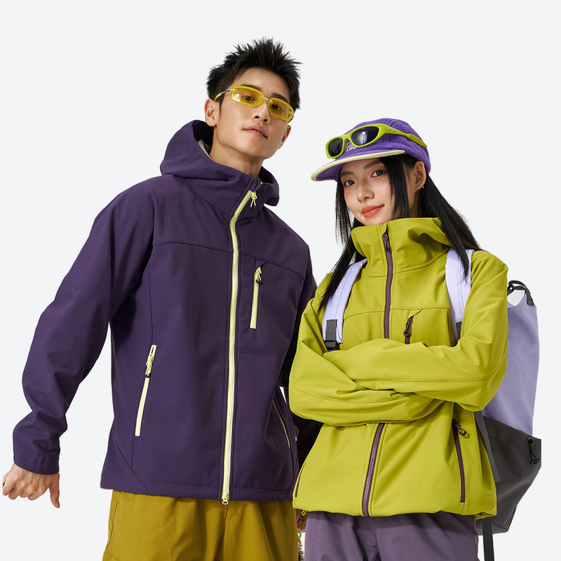 Unisex waterproof softshell jacket with fleece lining - purple, for cold-weather winter sports