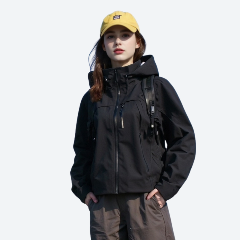 Women's waterproof 3L lightweight jacket - black waterproof jacket, for hiking and trail walking