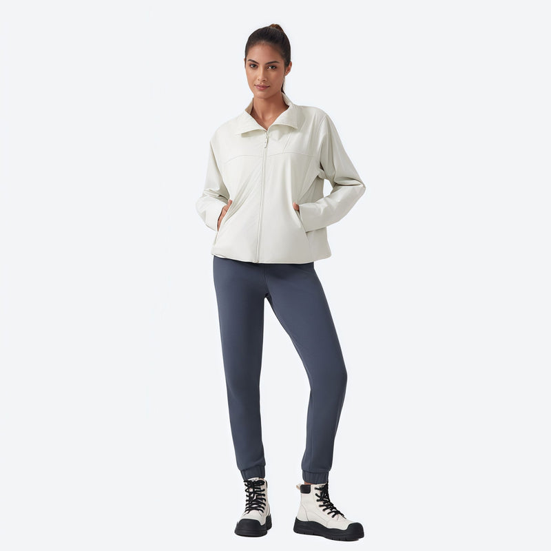 Women's lightweight fleece-lined softshell jacket - white softshell jacket, for cold-weather outdoor wear