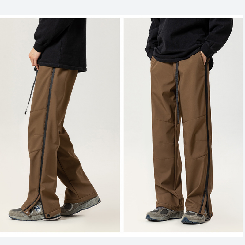 Men's warm fleece-lined cargo pants with belt - brown 3-proof cargo pants with black top, for cold-weather trekking