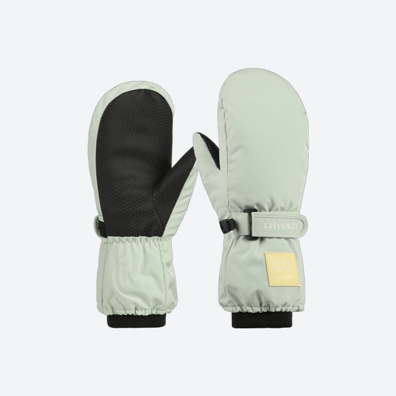 Kids' waterproof snow gloves with zip pocket - kids snow mittens pair, mint green pair view, for winter mountain trips