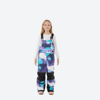 
                  
                    Kids breathable snowboard jacket and bib pants set - purple teal camo print bib pants, for kids skiing and snowboarding
                  
                