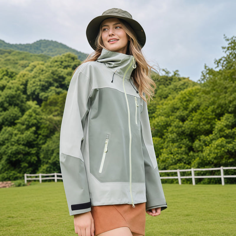 Unisex waterproof 3L 3-in-1 hardshell jacket - gray white colorblock jacket, for skiing and snowboarding