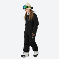 
                  
                    Kids one-piece snowboard suit with snow gaiters - black kids one-piece snow suit, for family resort trips
                  
                