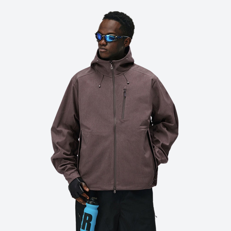 Unisex seamless waterproof softshell jacket - brown softshell jacket, on-model front view, for skiing and snowboarding