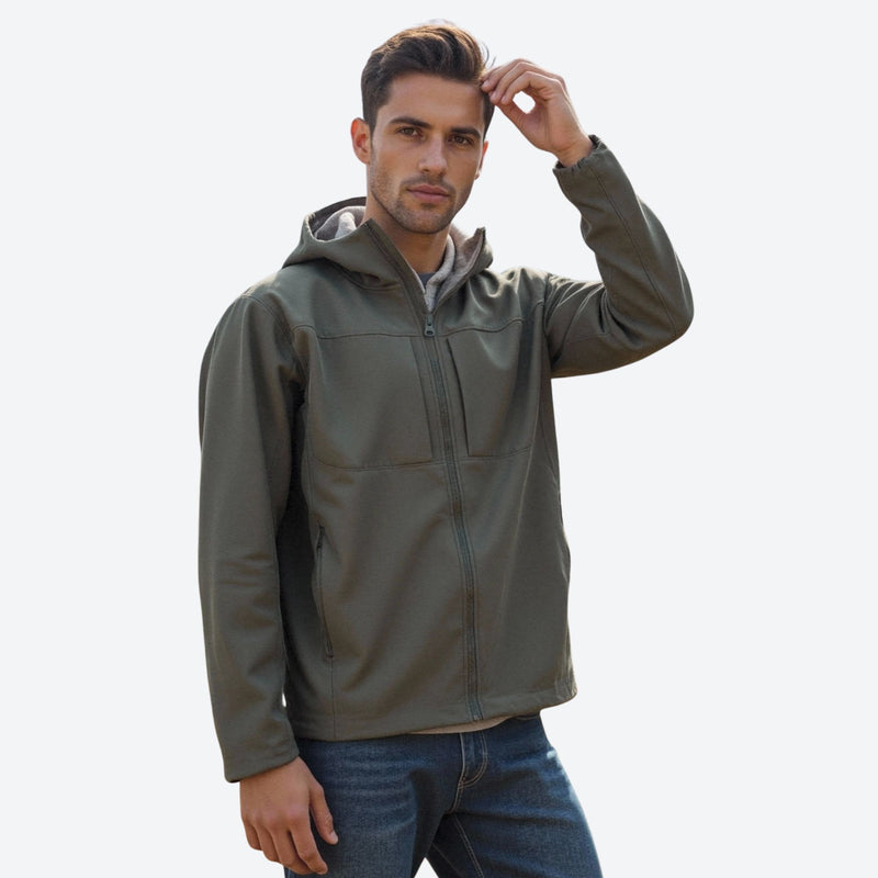 Men's waterproof windproof softshell jacket - olive softshell jacket, for hiking and trail walking