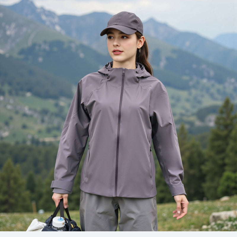 Women's waterproof 3L hardshell hiking jacket - gray purple hardshell jacket, for hiking and trail walking