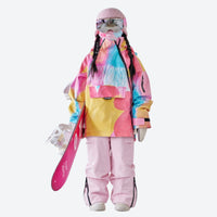 
                  
                    Kids waterproof 2L print snow anorak and pants - pink print kids set, for kids skiing and snowboarding
                  
                