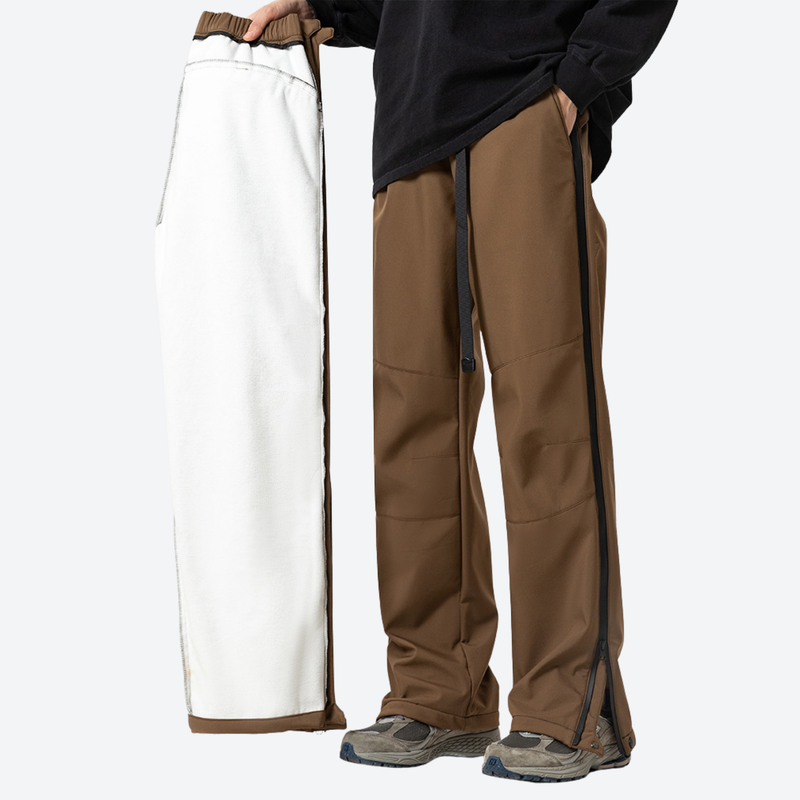 Men's 3-proof cargo pants with fleece lining - brown 3-proof cargo pants with black top, for hiking and trail walking