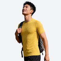 
                  
                    Breathable merino wool base layer top for outdoor - yellow merino wool baselayer tee on men, for layering in cold weather
                  
                