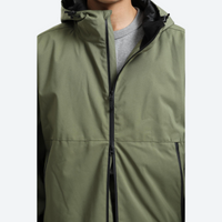 
                  
                    Men's waterproof 2L snow jacket and pants - olive green, collar close-up detail, for cold-weather winter sports
                  
                