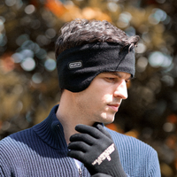 
                  
                    Warm fleece ear band headband for cold weather - black fleece ski ear warmer on men with gloves, for daily commute and office
                  
                