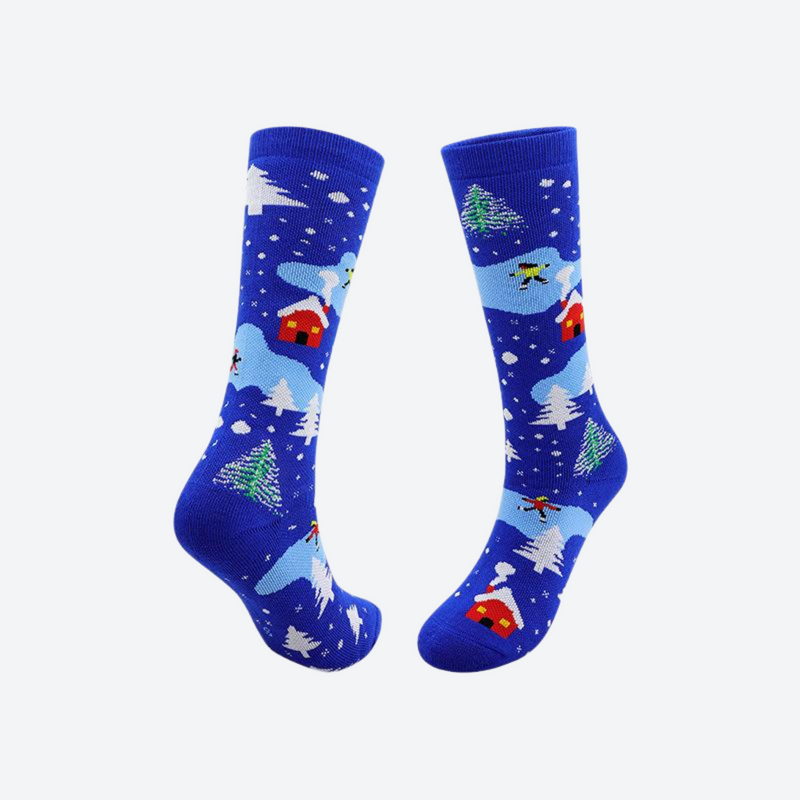 Kids breathable knee-high merino ski socks - kids print merino ski socks, for cold-weather school days
