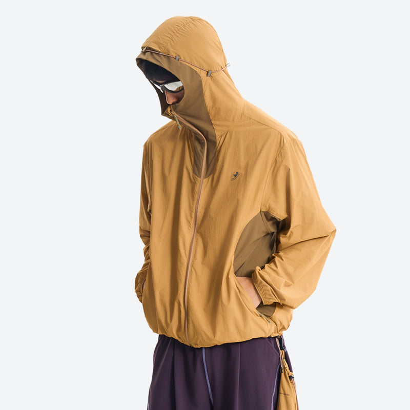 Water-repellent breathable sun jacket with hood - ginger yellow sun jacket on men, for hiking and trail walking