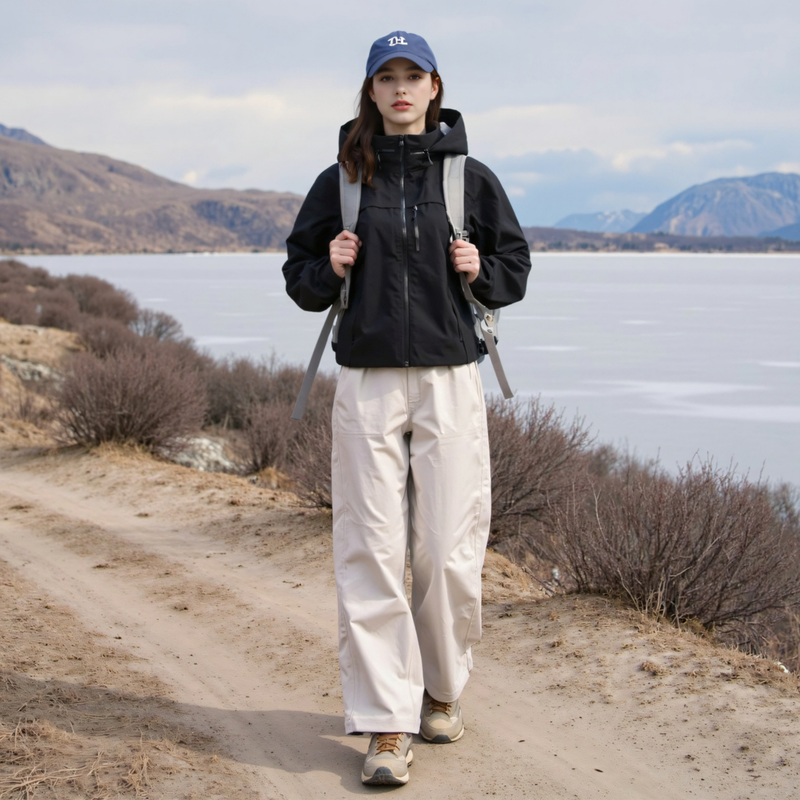 Women's waterproof 3L lightweight jacket - black waterproof jacket, for cold-weather outdoor wear